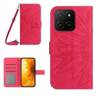 For Honor X5b 4G / X5b Plus 4G Skin Feel Sun Flower Pattern Leather Phone Case with Lanyard(Rose Red)