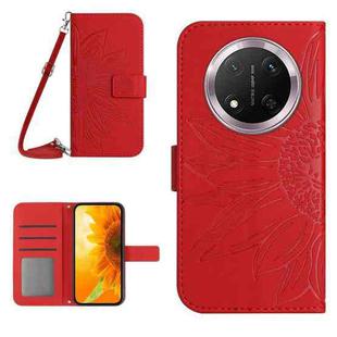 For Honor X9c Skin Feel Sun Flower Pattern Leather Phone Case with Lanyard(Red)