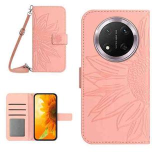 For Honor X9c Skin Feel Sun Flower Pattern Leather Phone Case with Lanyard(Pink)