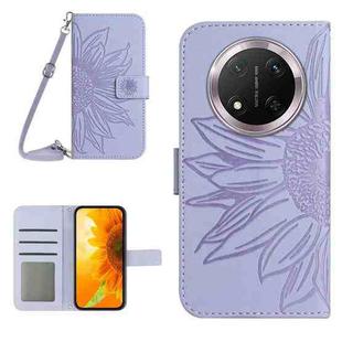 For Honor X9c Skin Feel Sun Flower Pattern Leather Phone Case with Lanyard(Purple)