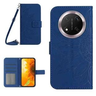 For Honor X9c Skin Feel Sun Flower Pattern Leather Phone Case with Lanyard(Dark Blue)