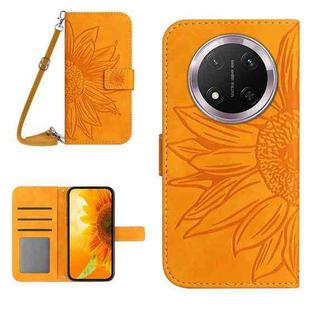 For Honor X9c Skin Feel Sun Flower Pattern Leather Phone Case with Lanyard(Yellow)