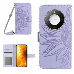 For Honor X9c Smart Skin Feel Sun Flower Pattern Leather Phone Case with Lanyard(Purple)