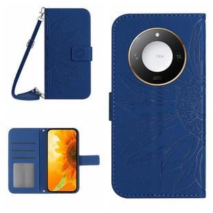 For Honor X9c Smart Skin Feel Sun Flower Pattern Leather Phone Case with Lanyard(Dark Blue)