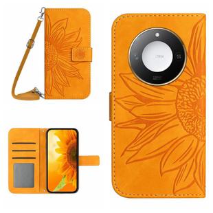 For Honor X9c Smart Skin Feel Sun Flower Pattern Leather Phone Case with Lanyard(Yellow)