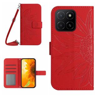 For Honor X8c 4G Skin Feel Sun Flower Pattern Leather Phone Case with Lanyard(Red)