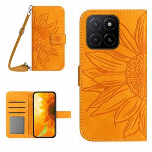 For Honor X8c 4G Skin Feel Sun Flower Pattern Leather Phone Case with Lanyard(Yellow)
