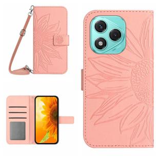 For Honor 400 Lite Skin Feel Sun Flower Pattern Leather Phone Case with Lanyard(Pink)