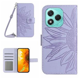 For Honor 400 Lite Skin Feel Sun Flower Pattern Leather Phone Case with Lanyard(Purple)