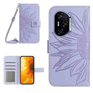 For Honor 400 Pro Global 160.8mm Skin Feel Sun Flower Pattern Leather Phone Case with Lanyard(Purple)