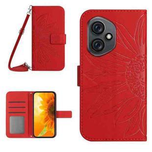 For Honor 400 Global 156.5mm Skin Feel Sun Flower Pattern Leather Phone Case with Lanyard(Red)