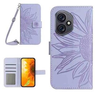 For Honor 400 Global 156.5mm Skin Feel Sun Flower Pattern Leather Phone Case with Lanyard(Purple)