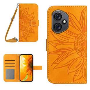 For Honor 400 Global 156.5mm Skin Feel Sun Flower Pattern Leather Phone Case with Lanyard(Yellow)