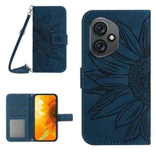 For Honor 400 Global 156.5mm Skin Feel Sun Flower Pattern Leather Phone Case with Lanyard(Inky Blue)