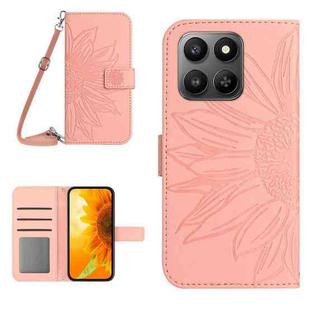 For Honor 400 Smart 5G Skin Feel Sun Flower Pattern Leather Phone Case with Lanyard(Pink)