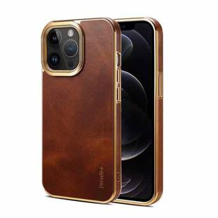 For iPhone 12 Pro Denior Oil Wax Cowhide Plating Phone Case(Brown)