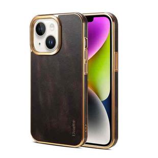 For iPhone 14 Plus Denior Oil Wax Cowhide Plating Phone Case(Black)