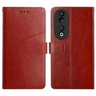 For Honor 90 Y-shaped Pattern Flip Leather Phone Case(Brown)