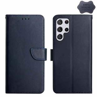 For Samsung Galaxy S24 Ultra 5G HT02 Genuine Leather Fingerprint-proof Flip Phone Case(Blue)