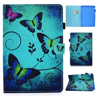 For Huawei MediaPad T5 10.0 inch Colored Drawing Stitching Horizontal Flip Leather Case with Holder & Card Slots(Green Butterflies)