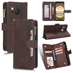 For Sharp Aquos R8 Litchi Texture Zipper Leather Phone Case(Brown)