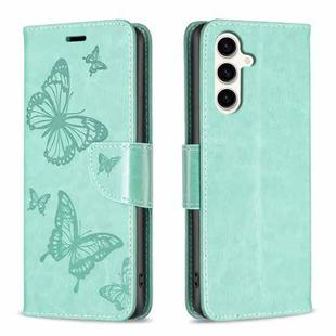 For Samsung Galaxy S23 FE 5G Embossing Two Butterflies Pattern Leather Phone Case(Green)