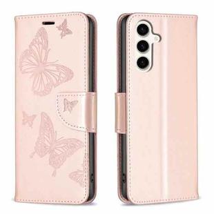 For Samsung Galaxy S23 FE 5G Embossing Two Butterflies Pattern Leather Phone Case(Rose Gold)