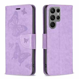 For Samsung Galaxy S24 Ultra 5G Embossing Two Butterflies Pattern Leather Phone Case(Purple)