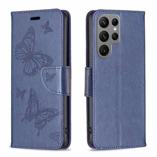 For Samsung Galaxy S24 Ultra 5G Embossing Two Butterflies Pattern Leather Phone Case(Blue)