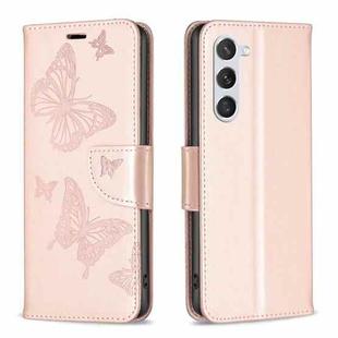 For Samsung Galaxy S24 5G Embossing Two Butterflies Pattern Leather Phone Case(Rose Gold)