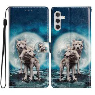 For Samsung Galaxy A25 5G Colored Drawing Leather Phone Case(Twin Wolves)