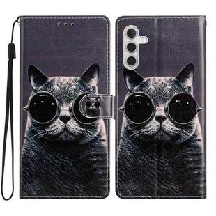For Samsung Galaxy A25 5G Colored Drawing Leather Phone Case(Sunglasses Cat)