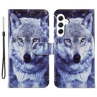 For Samsung Galaxy A25 5G Colored Drawing Leather Phone Case(White Wolf)