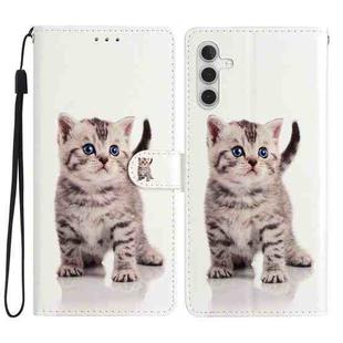For Samsung Galaxy S23 FE 5G Colored Drawing Leather Phone Case(Little Tabby Cat)