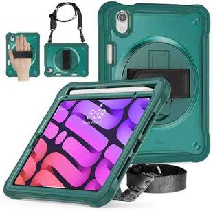 For iPad mini 6 Heavy Duty Hybrid Tablet Case with Handle & Strap(Dark Green)
