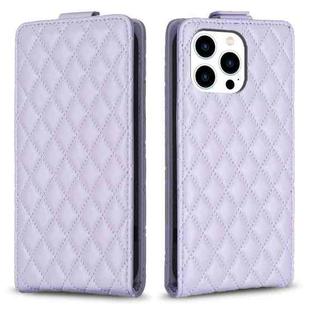 For iPhone 15 Pro Max Diamond Lattice Vertical Flip Leather Phone Case(Purple)