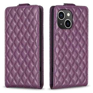 For iPhone 15 Diamond Lattice Vertical Flip Leather Phone Case(Dark Purple)