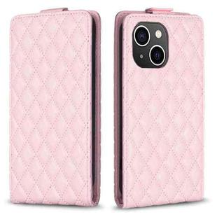 For iPhone 15 Diamond Lattice Vertical Flip Leather Phone Case(Pink)