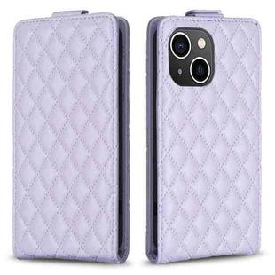 For iPhone 15 Diamond Lattice Vertical Flip Leather Phone Case(Purple)