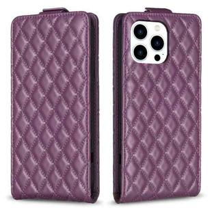 For iPhone 14 Pro Max Diamond Lattice Vertical Flip Leather Phone Case(Dark Purple)