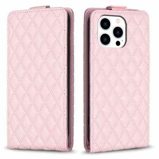 For iPhone 14 Pro Max Diamond Lattice Vertical Flip Leather Phone Case(Pink)
