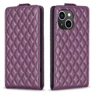 For iPhone 14 Diamond Lattice Vertical Flip Leather Phone Case(Dark Purple)