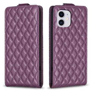 For iPhone 12 / 12 Pro Diamond Lattice Vertical Flip Leather Phone Case(Dark Purple)