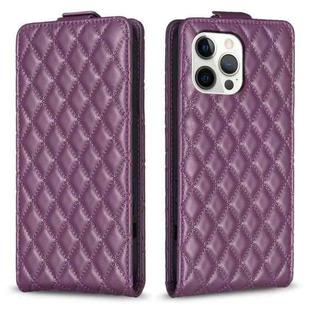 For iPhone 12 Pro Max Diamond Lattice Vertical Flip Leather Phone Case(Dark Purple)