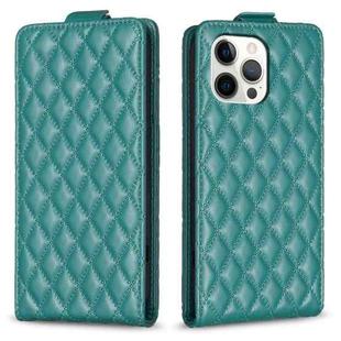 For iPhone 12 Pro Max Diamond Lattice Vertical Flip Leather Phone Case(Green)