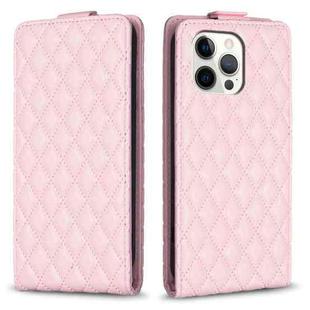 For iPhone 12 Pro Max Diamond Lattice Vertical Flip Leather Phone Case(Pink)