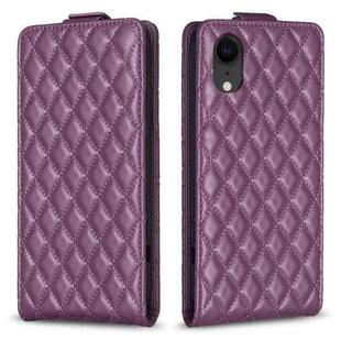 For iPhone XR Diamond Lattice Vertical Flip Leather Phone Case(Dark Purple)