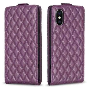 For iPhone XS Max Diamond Lattice Vertical Flip Leather Phone Case(Dark Purple)