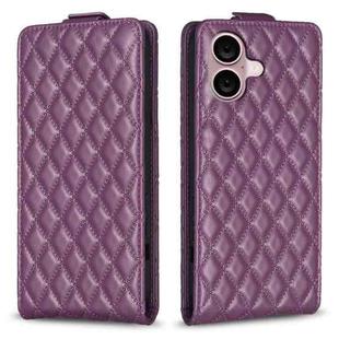 For iPhone 16 Plus Diamond Lattice Vertical Flip Leather Phone Case(Dark Purple)