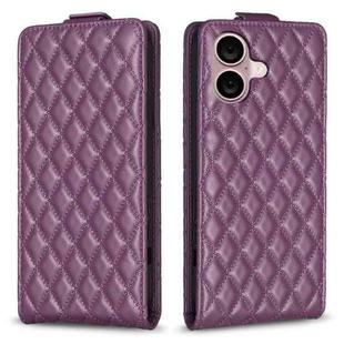 For iPhone 16 Diamond Lattice Vertical Flip Leather Phone Case(Dark Purple)